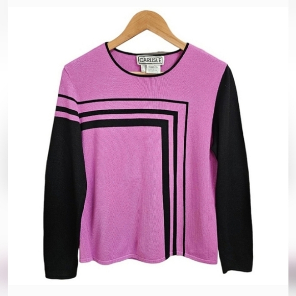Carlisle Colorblock Ponte Knit Sweater Sz Large Womens Pink Black Stretch Office - Picture 2 of 9